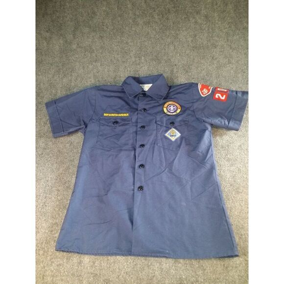 Boy Scouts Of America Button Up Shirt Boys Sz L Patches Circle Ten Council Outdo - Picture 1 of 8